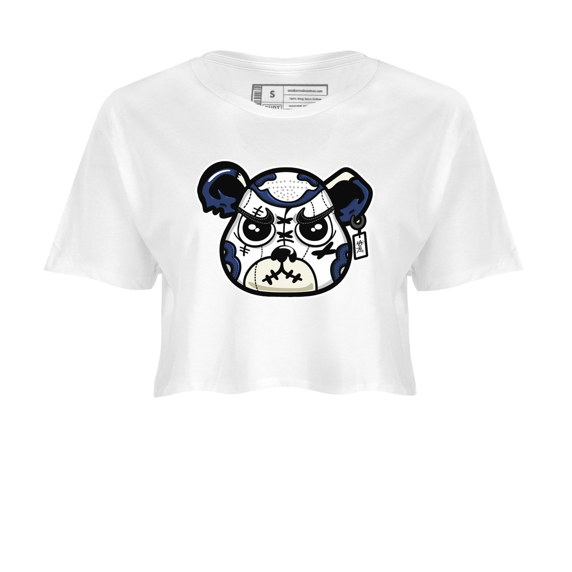1s Midnight Navy shirts to match jordans Sneaker Bear Face sneaker match tees Air Jordan 1 Midnight Navy match shoes to clothes SNRT Sneaker Tees unisex cotton White 2 crop tee