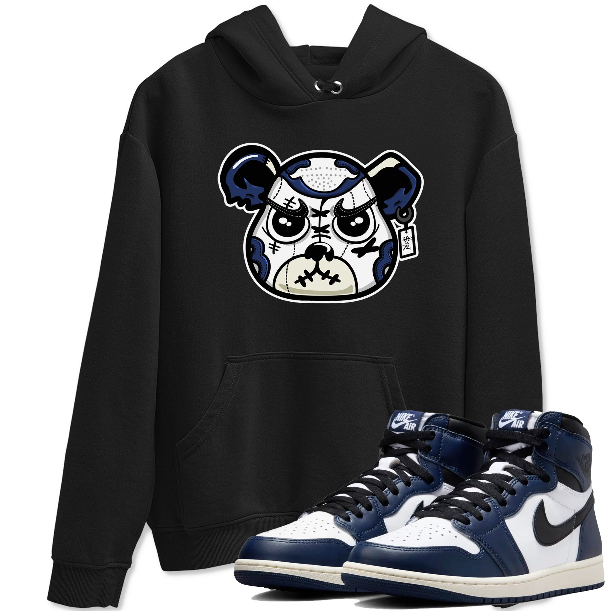 1s Midnight Navy shirts to match jordans Sneaker Bear Face sneaker match tees Air Jordan 1 Midnight Navy match shoes to clothes SNRT Sneaker Tees unisex cotton Black 1 shirts
