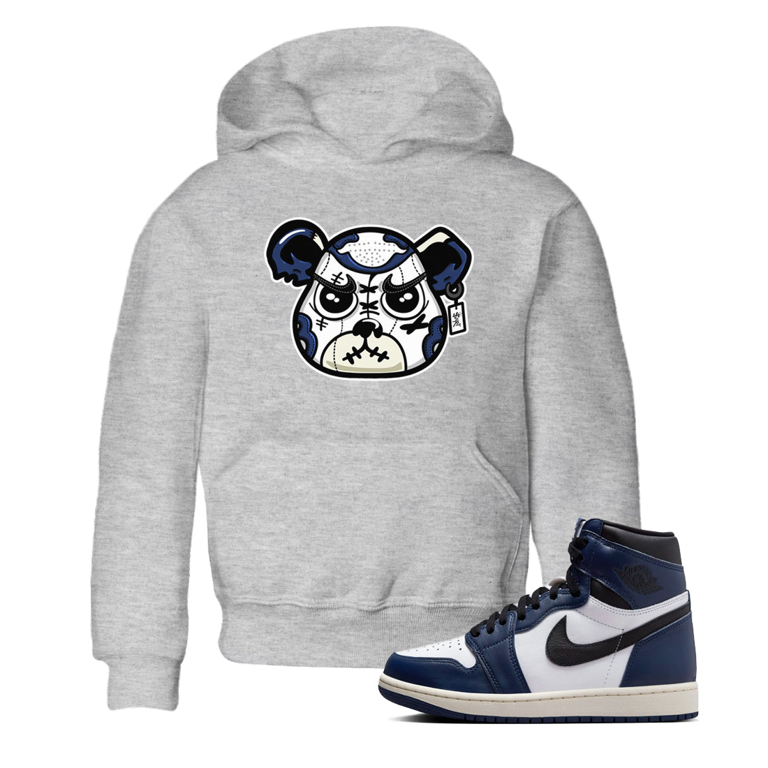1s Midnight Navy shirts to match jordans Sneaker Bear Face sneaker match tees Air Jordan 1 Midnight Navy match shoes to clothes SNRT Sneaker Tees Youth Baby Heather Grey 1 tee