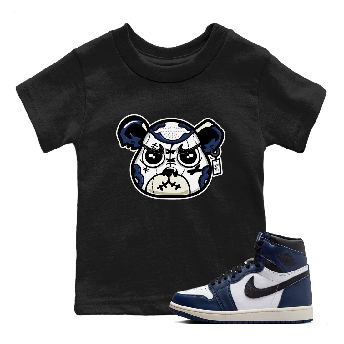 1s Midnight Navy shirts to match jordans Sneaker Bear Face sneaker match tees Air Jordan 1 Midnight Navy match shoes to clothes SNRT Sneaker Tees Youth Baby Black 1 tee