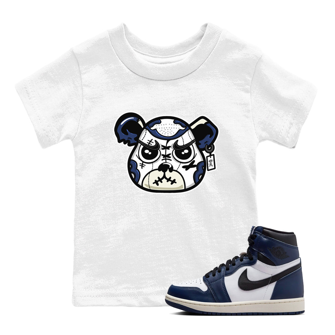 1s Midnight Navy shirts to match jordans Sneaker Bear Face sneaker match tees Air Jordan 1 Midnight Navy match shoes to clothes SNRT Sneaker Tees Youth Baby White 1 tee