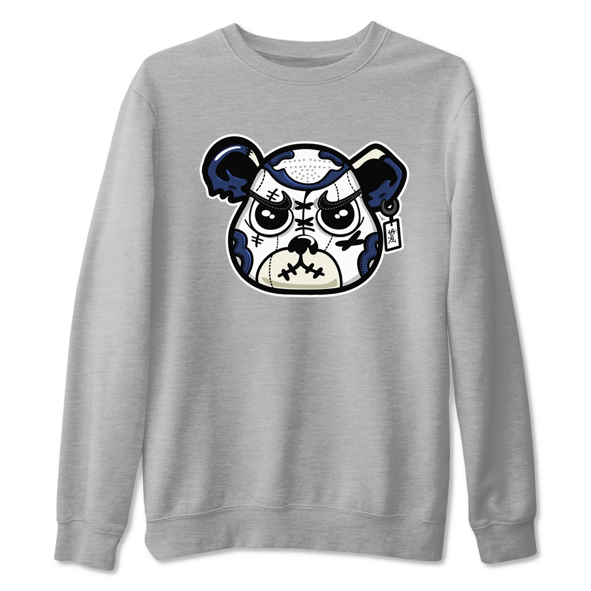 1s Midnight Navy shirts to match jordans Sneaker Bear Face sneaker match tees Air Jordan 1 Midnight Navy match shoes to clothes SNRT Sneaker Tees unisex cotton Heather Grey 2 shirts