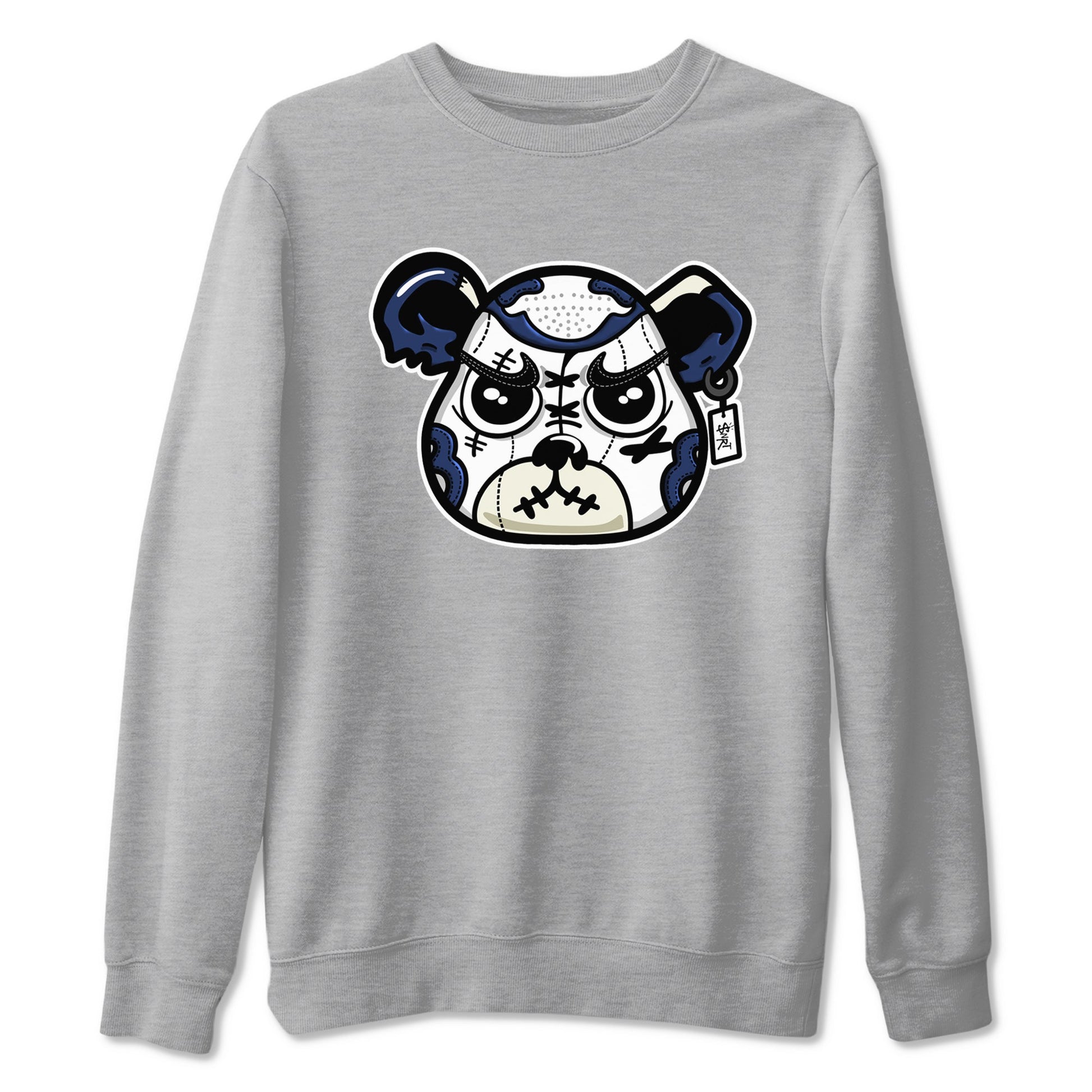 1s Midnight Navy shirts to match jordans Sneaker Bear Face sneaker match tees Air Jordan 1 Midnight Navy match shoes to clothes SNRT Sneaker Tees unisex cotton Heather Grey 2 shirts