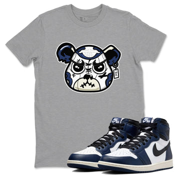 1s Midnight Navy shirts to match jordans Sneaker Bear Face sneaker match tees Air Jordan 1 Midnight Navy match shoes to clothes SNRT Sneaker Tees unisex cotton Heather Grey 1 shirts