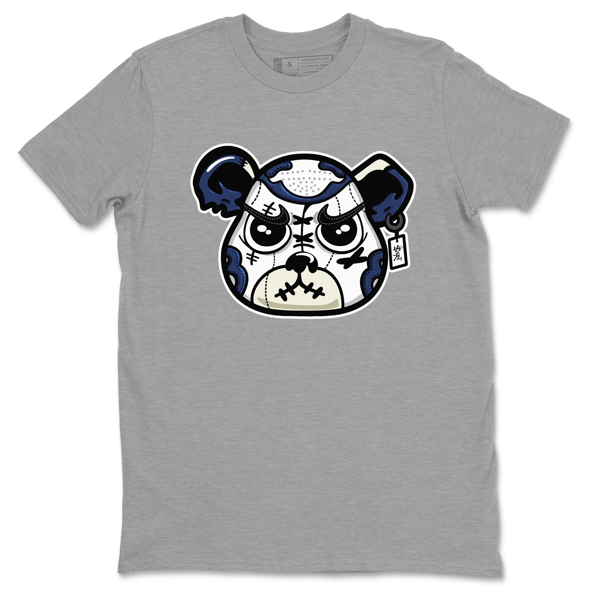 1s Midnight Navy shirts to match jordans Sneaker Bear Face sneaker match tees Air Jordan 1 Midnight Navy match shoes to clothes SNRT Sneaker Tees unisex cotton Heather Grey 2 shirts