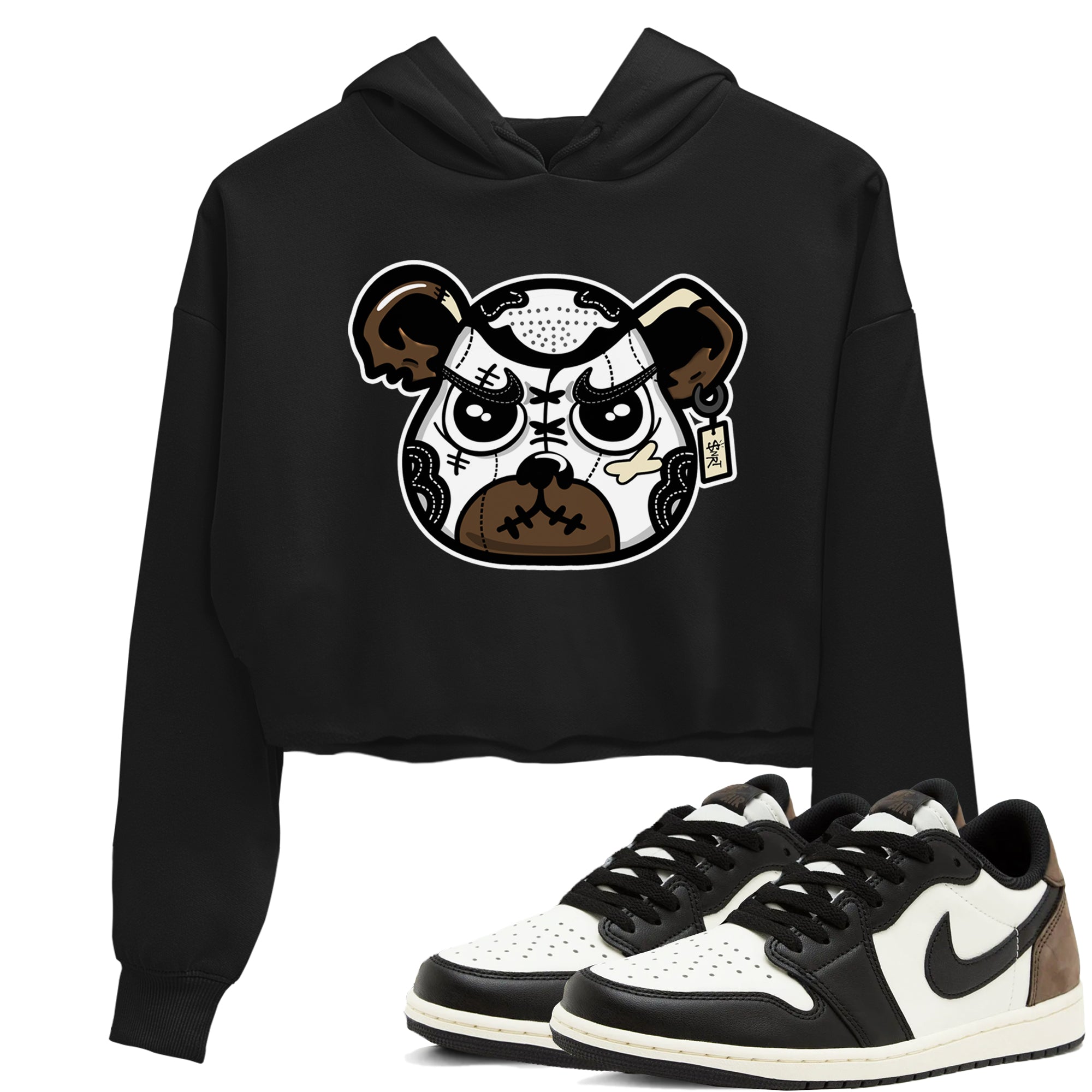 1s Mocha shirts to match jordans Sneaker Bear Face sneaker match tees Air Jordan 1 Mocha match shoes to clothes SNRT Sneaker Tees unisex cotton Black 1 crop tee