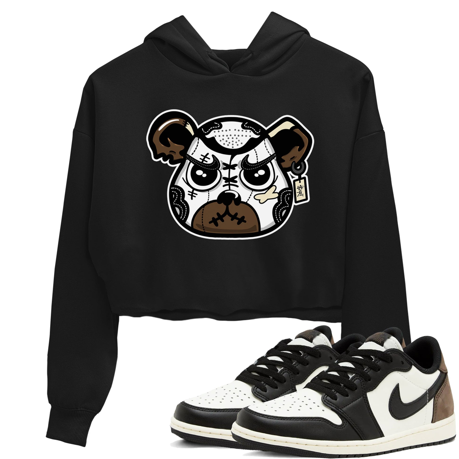 1s Mocha shirts to match jordans Sneaker Bear Face sneaker match tees Air Jordan 1 Mocha match shoes to clothes SNRT Sneaker Tees unisex cotton Black 1 crop tee