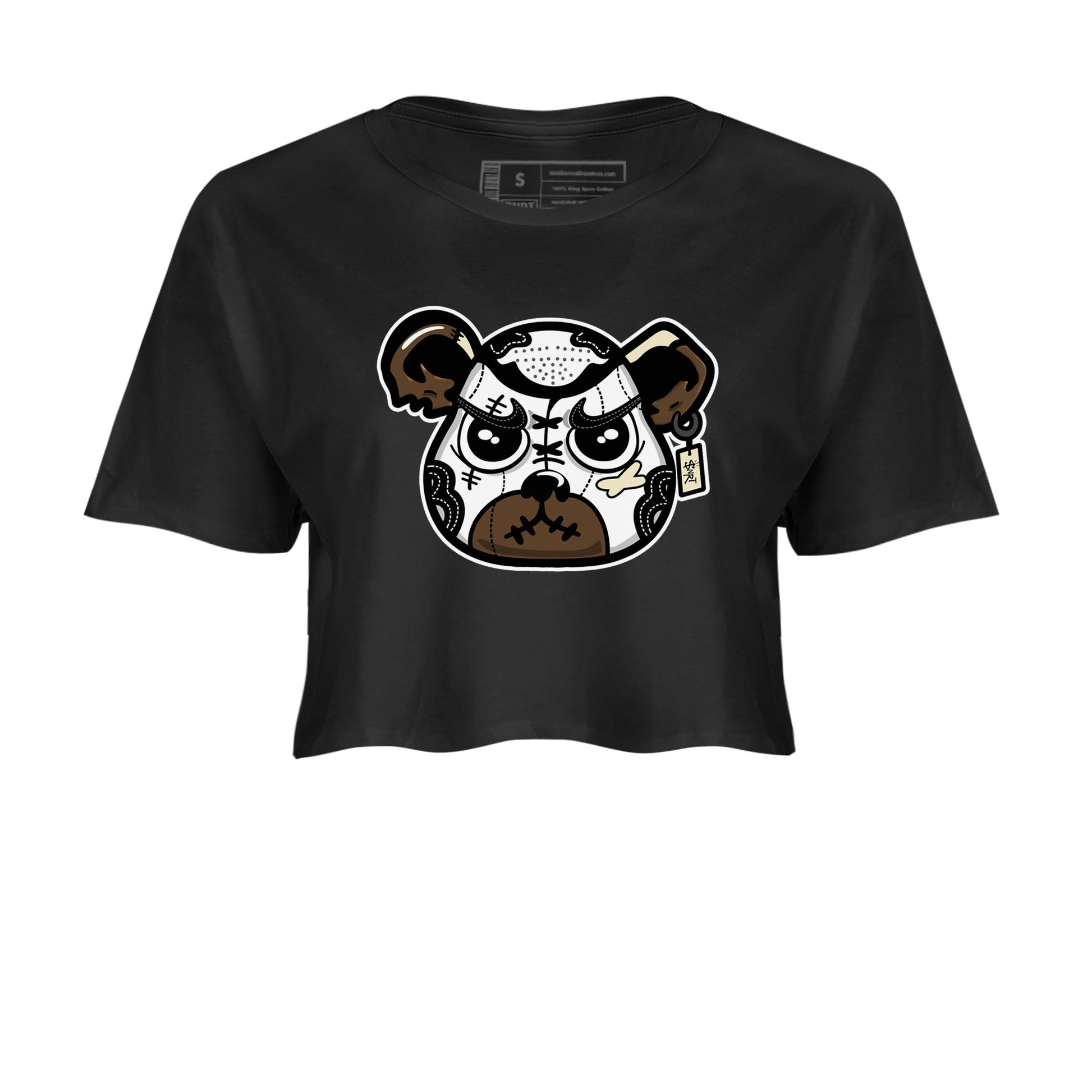1s Mocha shirts to match jordans Sneaker Bear Face sneaker match tees Air Jordan 1 Mocha match shoes to clothes SNRT Sneaker Tees unisex cotton Black 2 crop tee