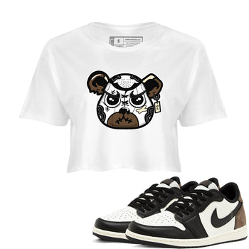 1s Mocha shirts to match jordans Sneaker Bear Face sneaker match tees Air Jordan 1 Mocha match shoes to clothes SNRT Sneaker Tees unisex cotton White 1 crop tee
