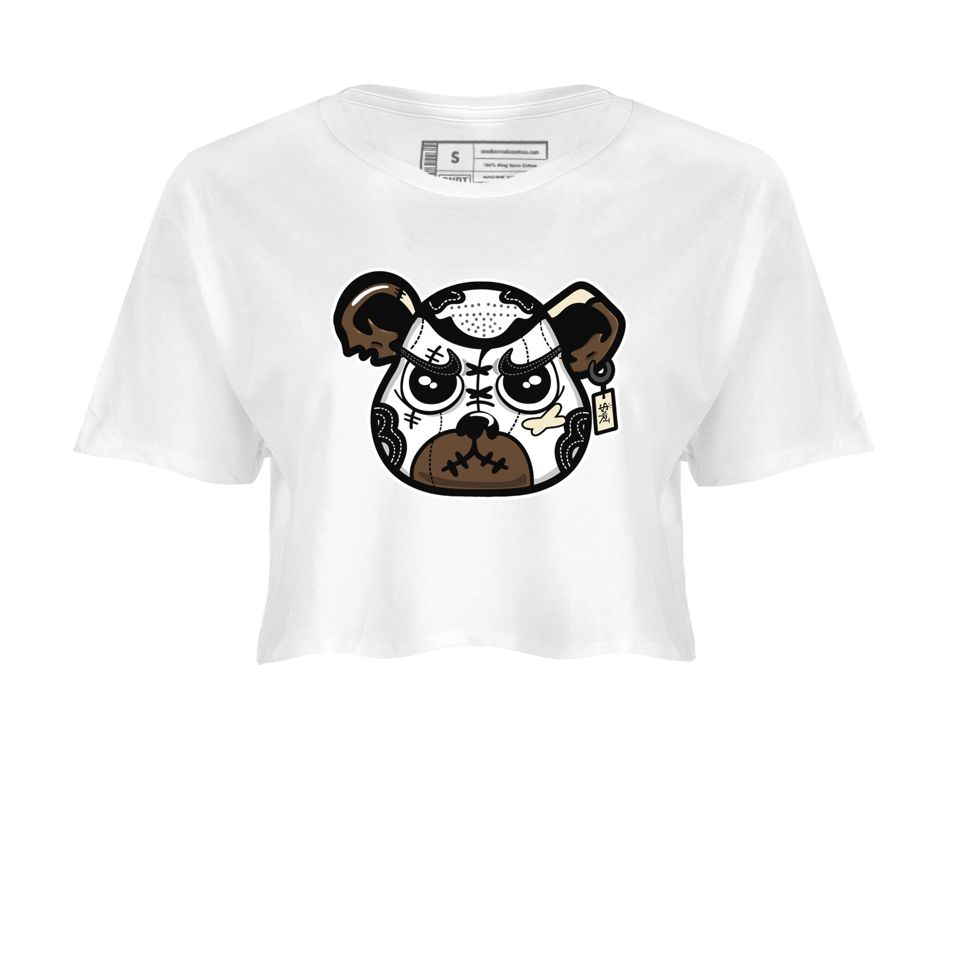 1s Mocha shirts to match jordans Sneaker Bear Face sneaker match tees Air Jordan 1 Mocha match shoes to clothes SNRT Sneaker Tees unisex cotton White 2 crop tee