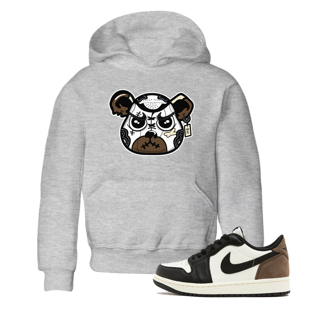 1s Mocha shirts to match jordans Sneaker Bear Face sneaker match tees Air Jordan 1 Mocha match shoes to clothes SNRT Sneaker Tees Youth Baby Heather Grey 1 tee