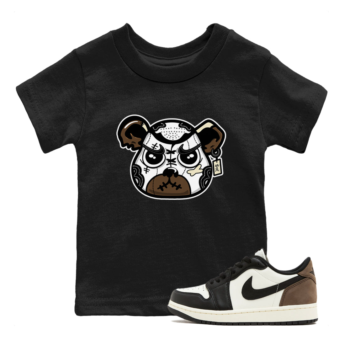 1s Mocha shirts to match jordans Sneaker Bear Face sneaker match tees Air Jordan 1 Mocha match shoes to clothes SNRT Sneaker Tees Youth Baby Black 1 tee