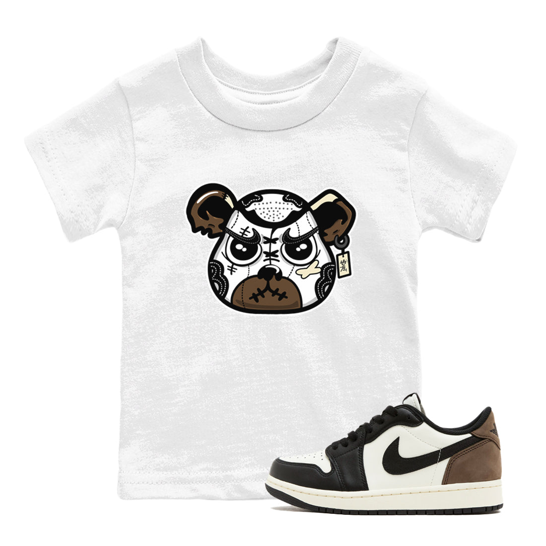 1s Mocha shirts to match jordans Sneaker Bear Face sneaker match tees Air Jordan 1 Mocha match shoes to clothes SNRT Sneaker Tees Youth Baby White 1 tee