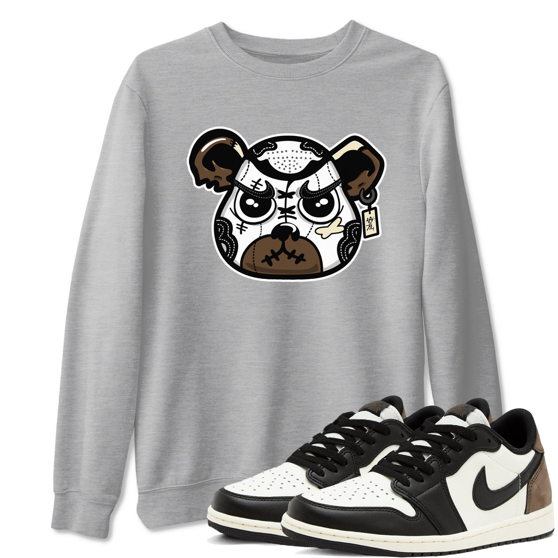 1s Mocha shirts to match jordans Sneaker Bear Face sneaker match tees Air Jordan 1 Mocha match shoes to clothes SNRT Sneaker Tees unisex cotton Heather Grey 1 shirts