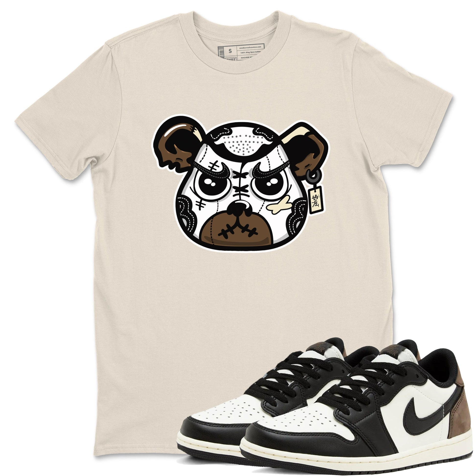 1s Mocha shirts to match jordans Sneaker Bear Face sneaker match tees Air Jordan 1 Mocha match shoes to clothes SNRT Sneaker Tees unisex cotton Natural 1 shirts