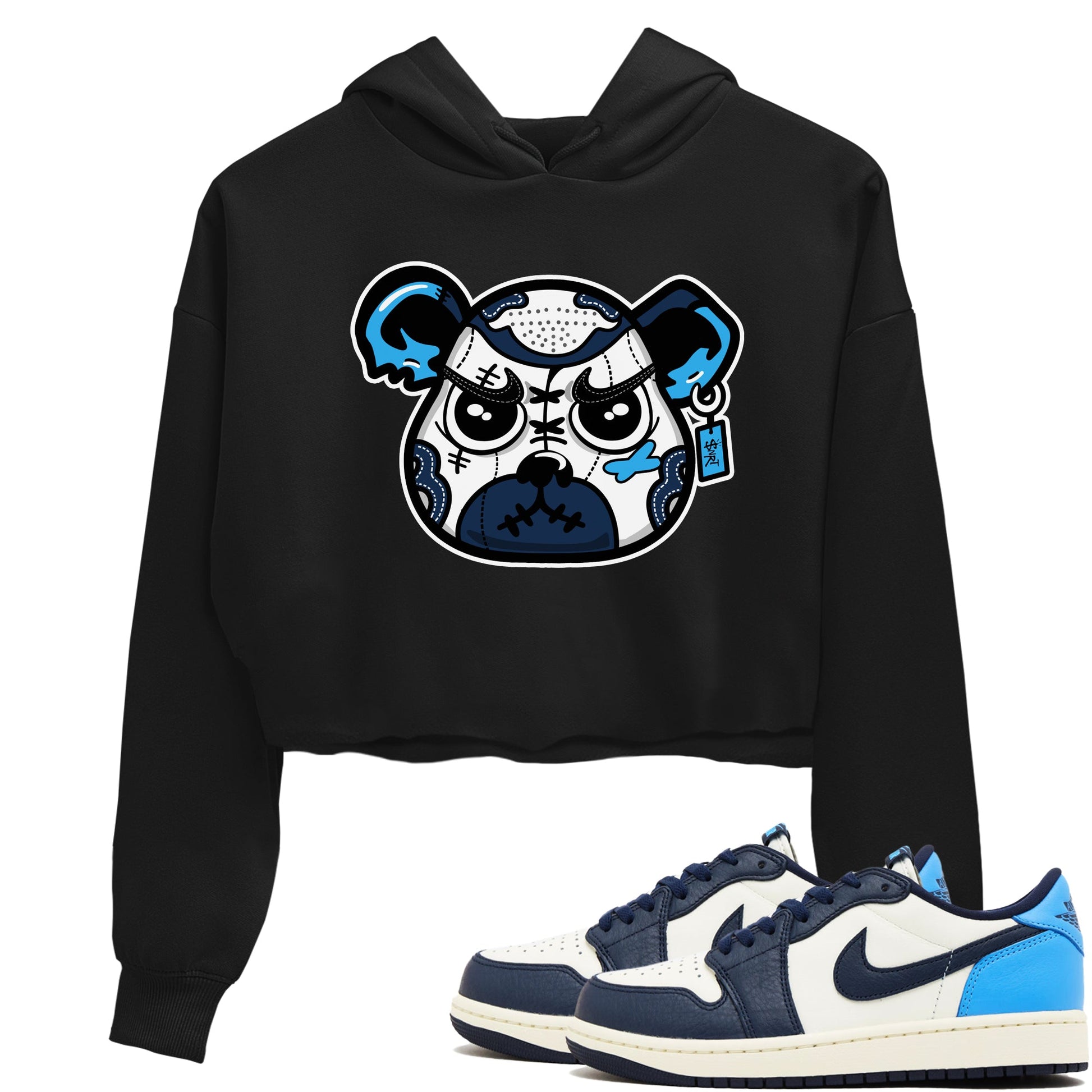 1s Obsidian shirts to match jordans Sneaker Bear Face shirts to match Jordans AJ1 Retro Low OG Obsidian match shoes to clothes SNRT Sneaker Tees unisex cotton Black 1 crop tee
