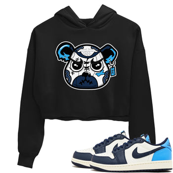 1s Obsidian shirts to match jordans Sneaker Bear Face shirts to match Jordans AJ1 Retro Low OG Obsidian match shoes to clothes SNRT Sneaker Tees unisex cotton Black 1 crop tee