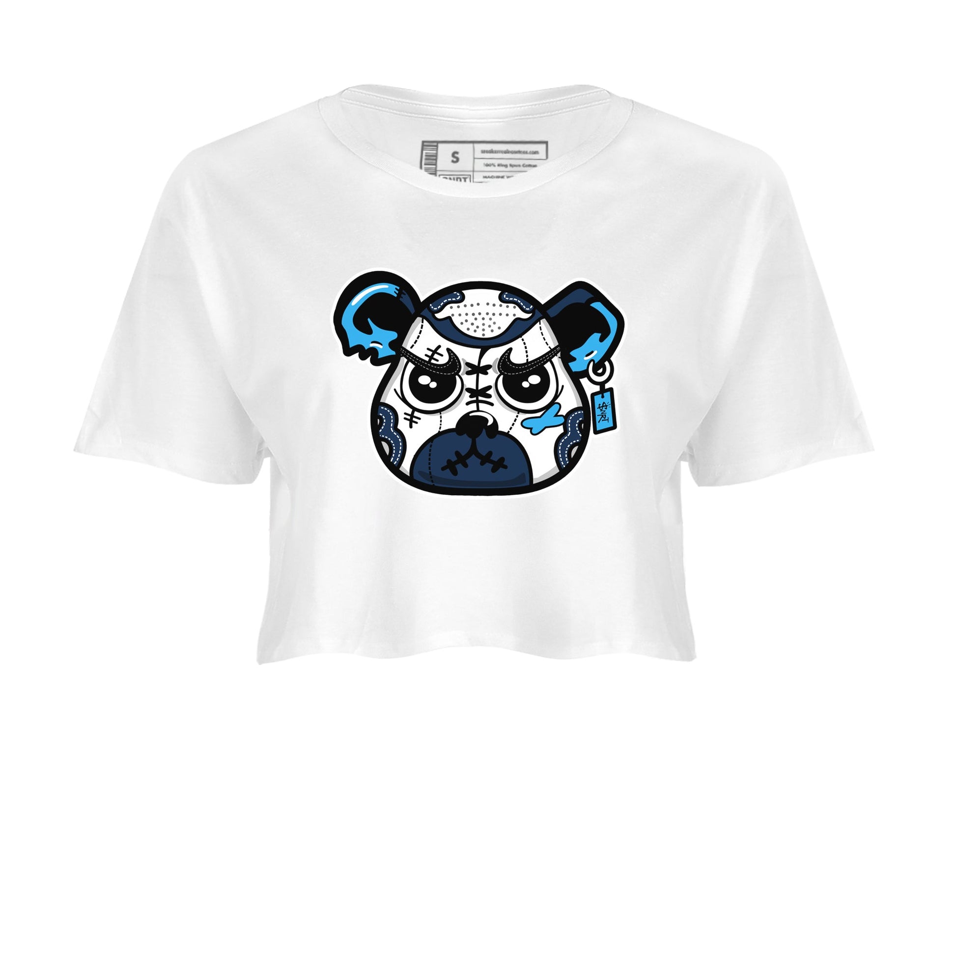 1s Obsidian shirts to match jordans Sneaker Bear Face shirts to match Jordans AJ1 Retro Low OG Obsidian match shoes to clothes SNRT Sneaker Tees unisex cotton White 2 crop tee