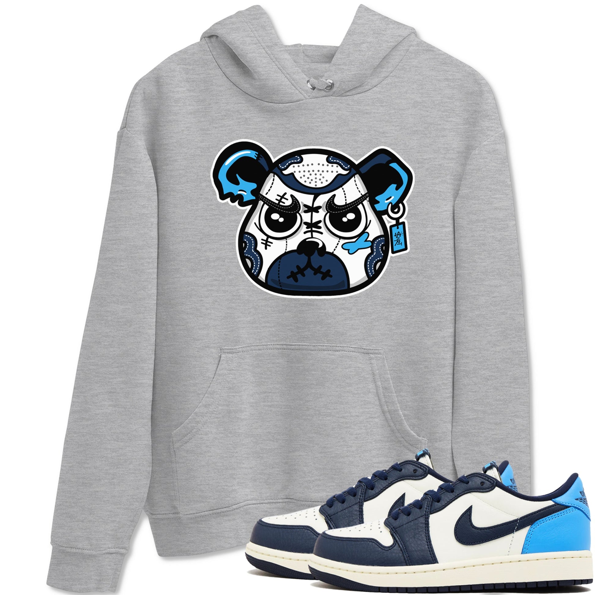 1s Obsidian shirts to match jordans Sneaker Bear Face shirts to match Jordans AJ1 Retro Low OG Obsidian match shoes to clothes SNRT Sneaker Tees unisex cotton Heather Grey 1 shirts