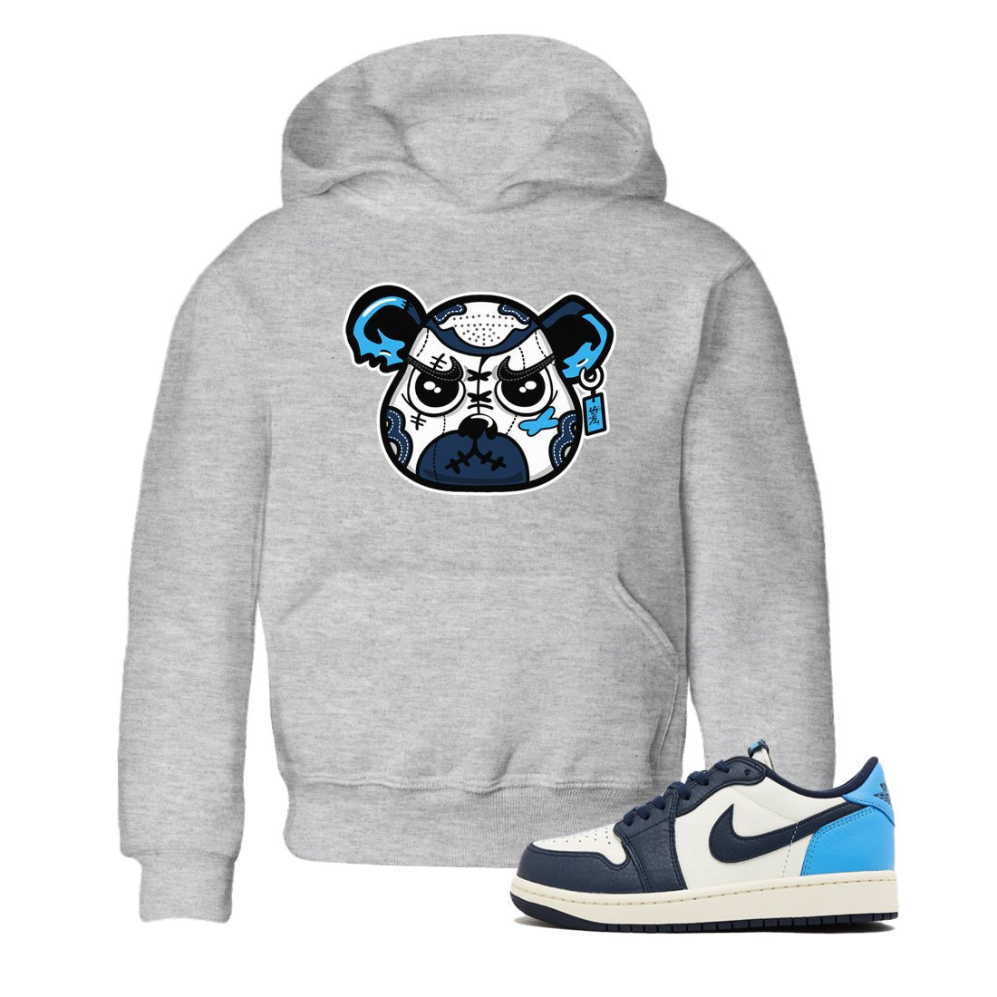 1s Obsidian shirts to match jordans Sneaker Bear Face shirts to match Jordans AJ1 Retro Low OG Obsidian match shoes to clothes SNRT Sneaker Tees Youth Baby Heather Grey 1 tee