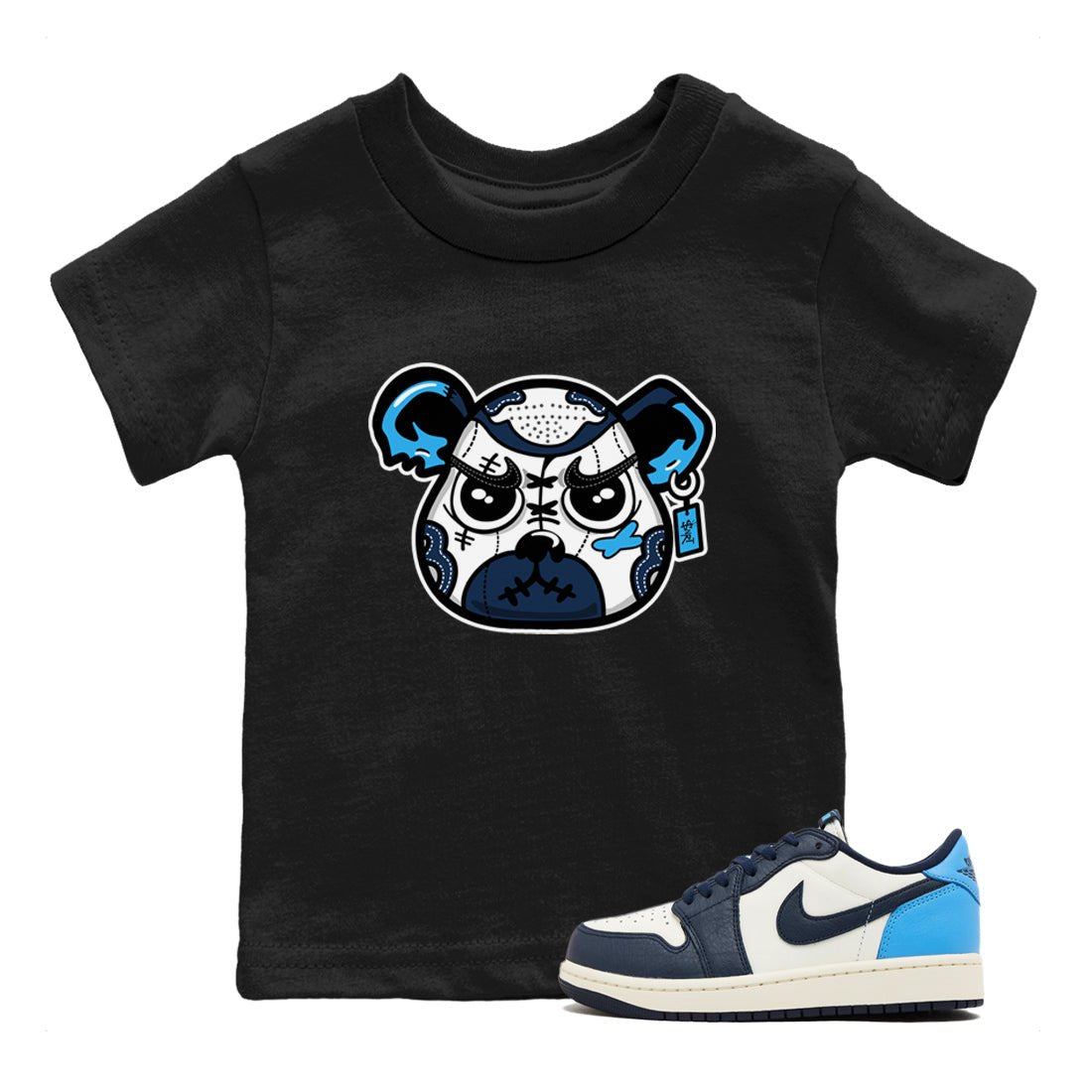 1s Obsidian shirts to match jordans Sneaker Bear Face shirts to match Jordans AJ1 Retro Low OG Obsidian match shoes to clothes SNRT Sneaker Tees Youth Baby Black 1 tee