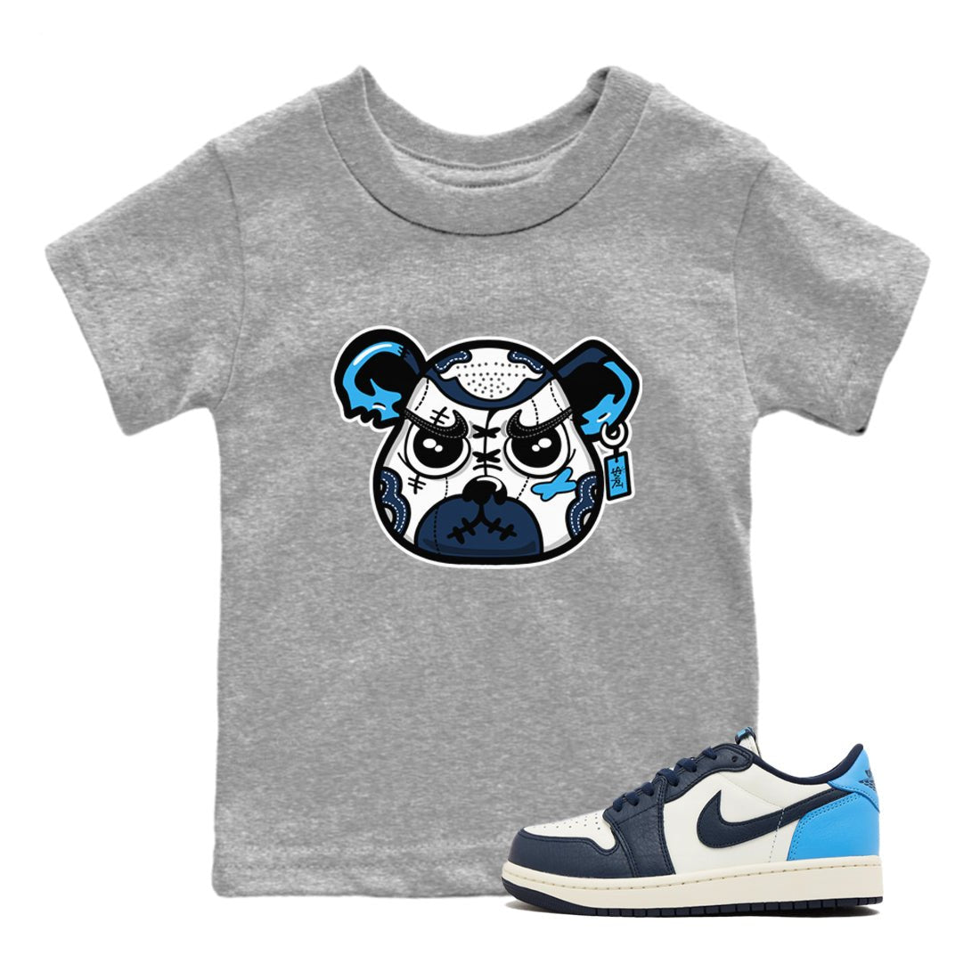 1s Obsidian shirts to match jordans Sneaker Bear Face shirts to match Jordans AJ1 Retro Low OG Obsidian match shoes to clothes SNRT Sneaker Tees Youth Baby Heather Grey 1 tee