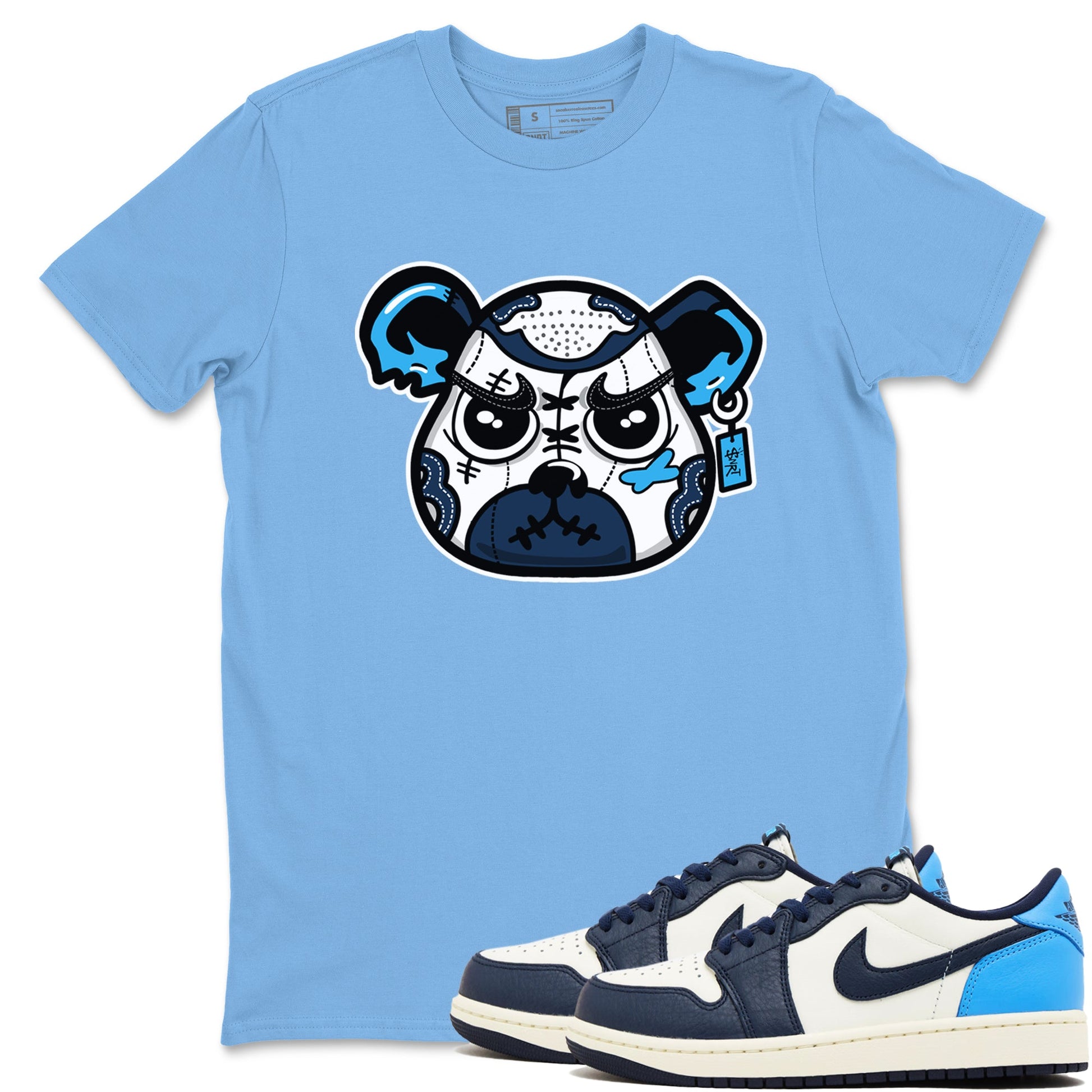 1s Obsidian shirts to match jordans Sneaker Bear Face shirts to match Jordans AJ1 Retro Low OG Obsidian match shoes to clothes SNRT Sneaker Tees unisex cotton Carolina Blue 1 shirts