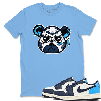 1s Obsidian shirts to match jordans Sneaker Bear Face shirts to match Jordans AJ1 Retro Low OG Obsidian match shoes to clothes SNRT Sneaker Tees unisex cotton Carolina Blue 1 shirts