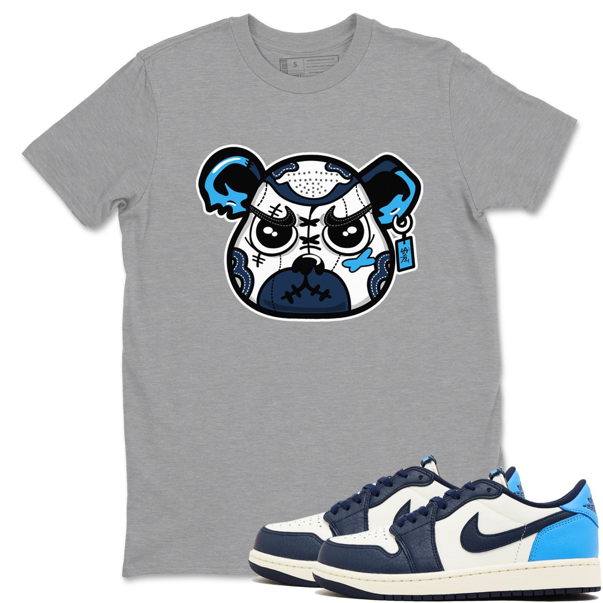 1s Obsidian shirts to match jordans Sneaker Bear Face shirts to match Jordans AJ1 Retro Low OG Obsidian match shoes to clothes SNRT Sneaker Tees unisex cotton Heather Grey 1 shirts