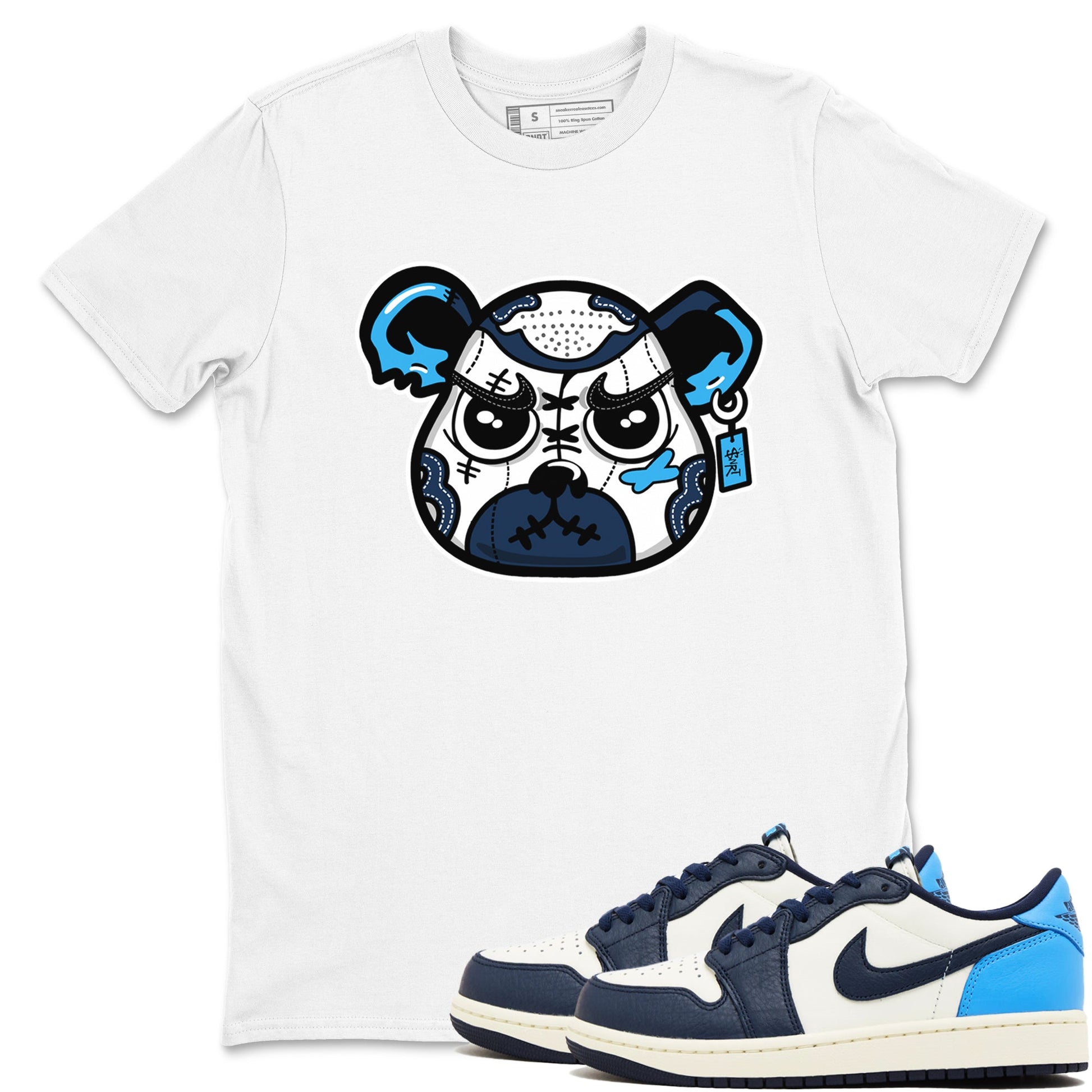 1s Obsidian shirts to match jordans Sneaker Bear Face shirts to match Jordans AJ1 Retro Low OG Obsidian match shoes to clothes SNRT Sneaker Tees unisex cotton White 1 shirts