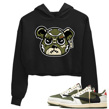 1s Travis Scott Medium Olive shirts to match jordans Sneaker Bear Face sneaker match tees Air Jordan 1 Travis Scott Medium Olive match shoes to clothes SNRT Sneaker Tees unisex cotton Black 1 crop tee