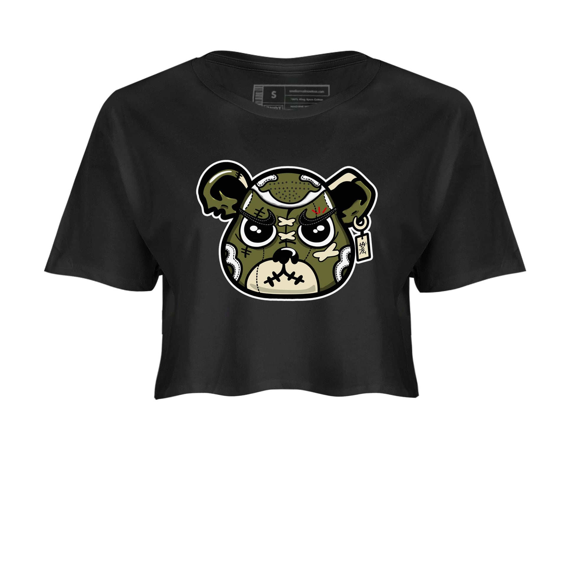 1s Travis Scott Medium Olive shirts to match jordans Sneaker Bear Face sneaker match tees Air Jordan 1 Travis Scott Medium Olive match shoes to clothes SNRT Sneaker Tees unisex cotton Black 2 crop tee