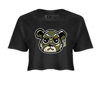 1s Travis Scott Medium Olive shirts to match jordans Sneaker Bear Face sneaker match tees Air Jordan 1 Travis Scott Medium Olive match shoes to clothes SNRT Sneaker Tees unisex cotton Black 2 crop tee