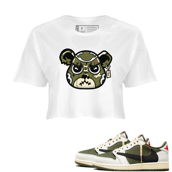 1s Travis Scott Medium Olive shirts to match jordans Sneaker Bear Face sneaker match tees Air Jordan 1 Travis Scott Medium Olive match shoes to clothes SNRT Sneaker Tees unisex cotton White 1 crop tee