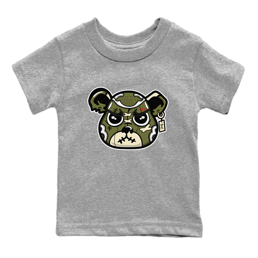 1s Travis Scott Medium Olive shirts to match jordans Sneaker Bear Face sneaker match tees Air Jordan 1 Travis Scott Medium Olive match shoes to clothes SNRT Sneaker Tees Youth Baby Heather Grey 2 tee