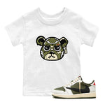 1s Travis Scott Medium Olive shirts to match jordans Sneaker Bear Face sneaker match tees Air Jordan 1 Travis Scott Medium Olive match shoes to clothes SNRT Sneaker Tees Youth Baby White 1 tee