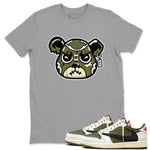 1s Travis Scott Medium Olive shirts to match jordans Sneaker Bear Face sneaker match tees Air Jordan 1 Travis Scott Medium Olive match shoes to clothes SNRT Sneaker Tees unisex cotton Heather Grey 1 shirts