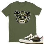 1s Travis Scott Medium Olive shirts to match jordans Sneaker Bear Face sneaker match tees Air Jordan 1 Travis Scott Medium Olive match shoes to clothes SNRT Sneaker Tees unisex cotton Military Green 1 shirts