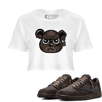 1s Travis Scott Velvet Brown shirts to match jordans Sneaker Bear Face best t shirts to wear with jordans Travis Scott x Air Jordan 1 Low OG Velvet Brown match shoes to clothes SNRT Sneaker Tees unisex cotton White 1 crop tee