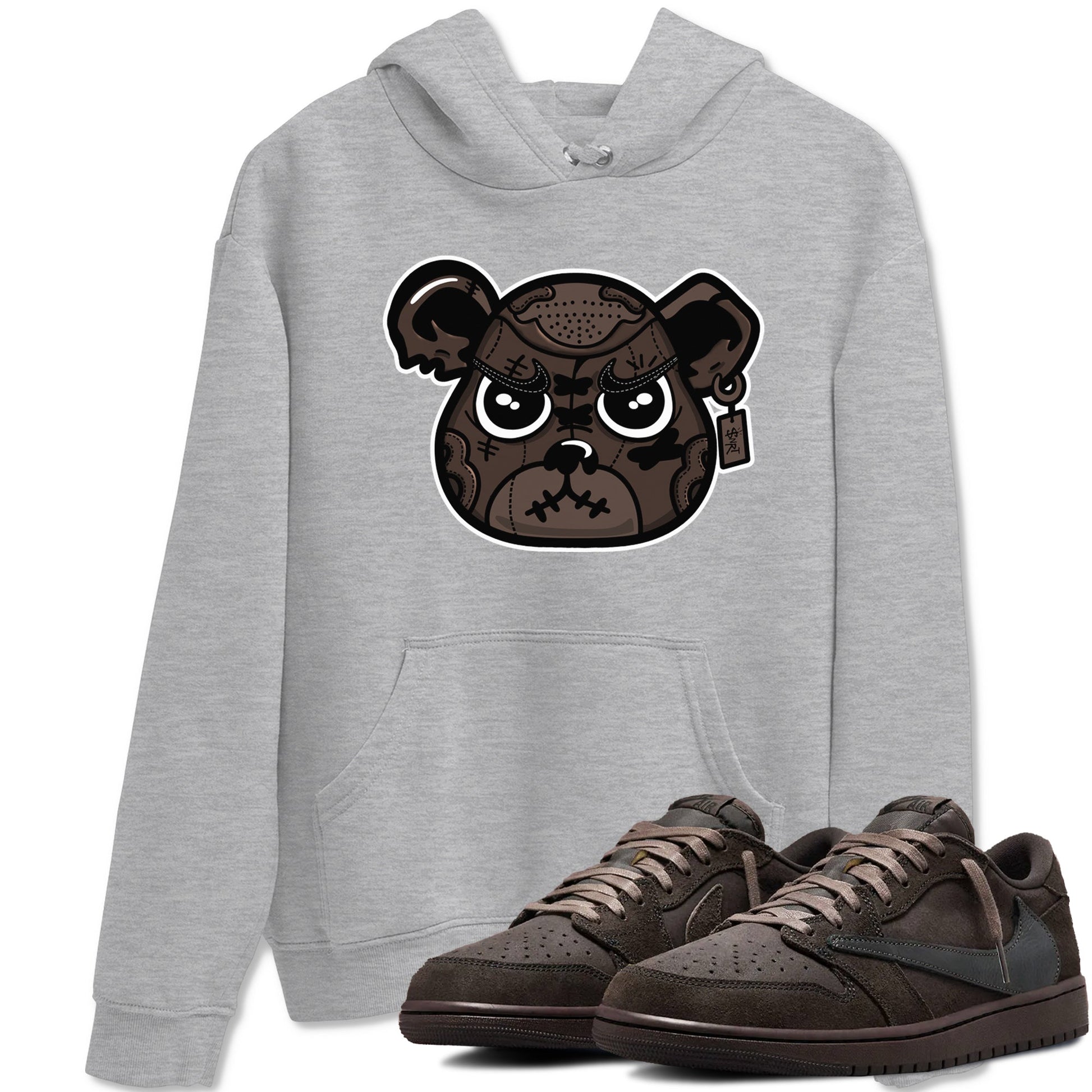 1s Travis Scott Velvet Brown shirts to match jordans Sneaker Bear Face best t shirts to wear with jordans Travis Scott x Air Jordan 1 Low OG Velvet Brown match shoes to clothes SNRT Sneaker Tees unisex cotton Heather Grey 1 shirts