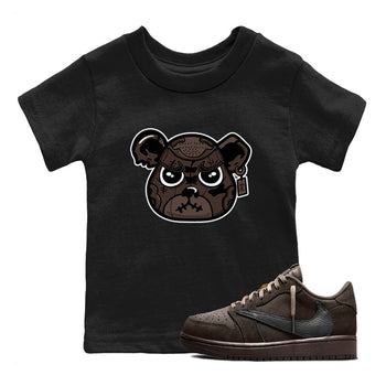 1s Travis Scott Velvet Brown shirts to match jordans Sneaker Bear Face best t shirts to wear with jordans Travis Scott x Air Jordan 1 Low OG Velvet Brown match shoes to clothes SNRT Sneaker Tees Youth Baby Black 1 tee