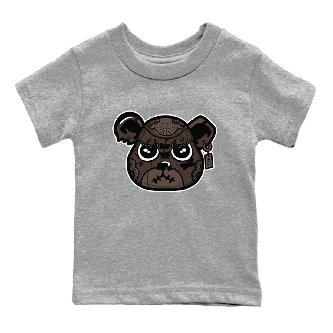 1s Travis Scott Velvet Brown shirts to match jordans Sneaker Bear Face best t shirts to wear with jordans Travis Scott x Air Jordan 1 Low OG Velvet Brown match shoes to clothes SNRT Sneaker Tees Youth Baby Heather Grey 2 tee