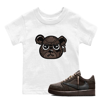 1s Travis Scott Velvet Brown shirts to match jordans Sneaker Bear Face best t shirts to wear with jordans Travis Scott x Air Jordan 1 Low OG Velvet Brown match shoes to clothes SNRT Sneaker Tees Youth Baby White 1 tee