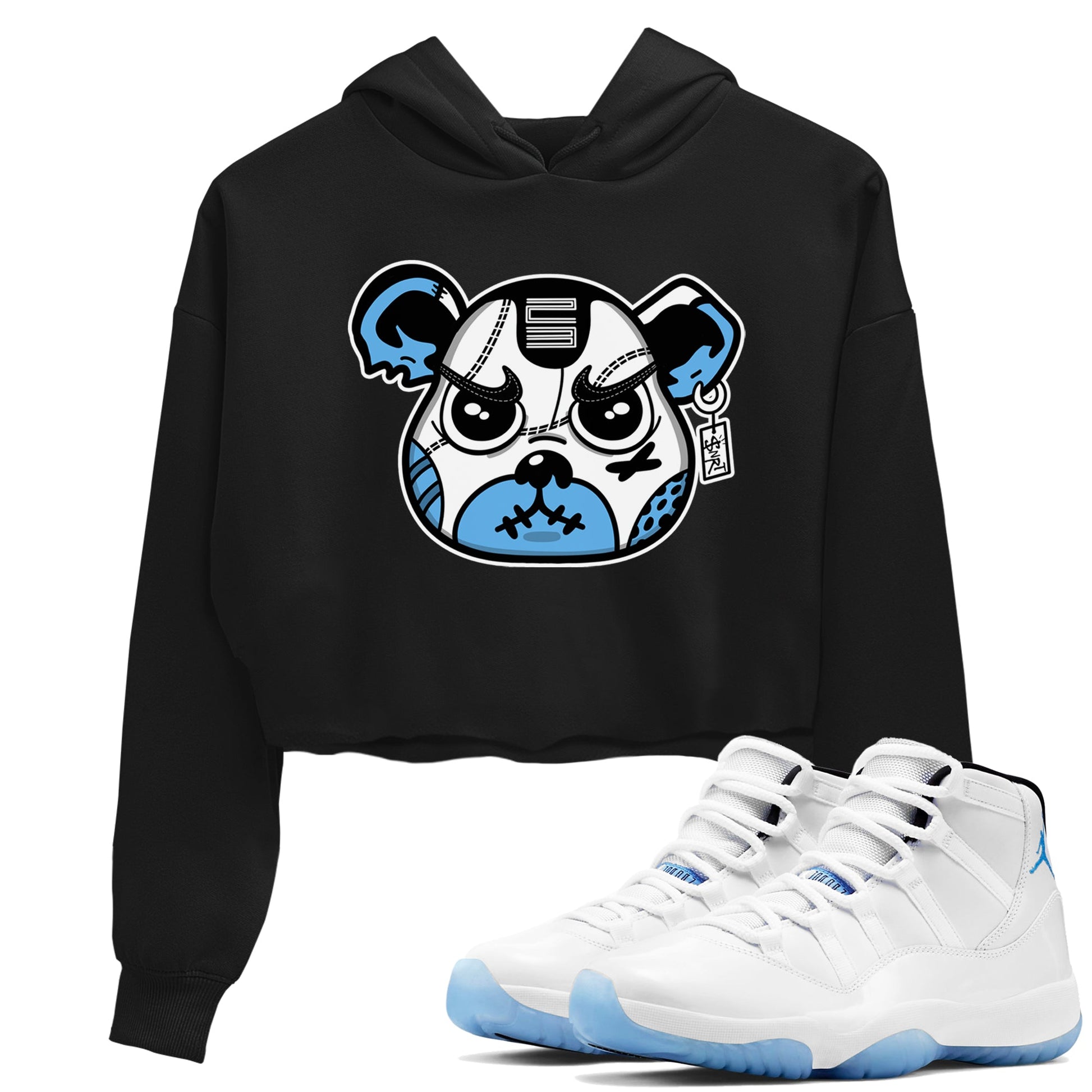 11s Legend Blue shirts to match jordans Sneaker Bear Face best t shirts to wear with jordans AJ11 Retro Legend Blue match shoes to clothes SNRT Sneaker Tees unisex cotton Black 1 crop tee