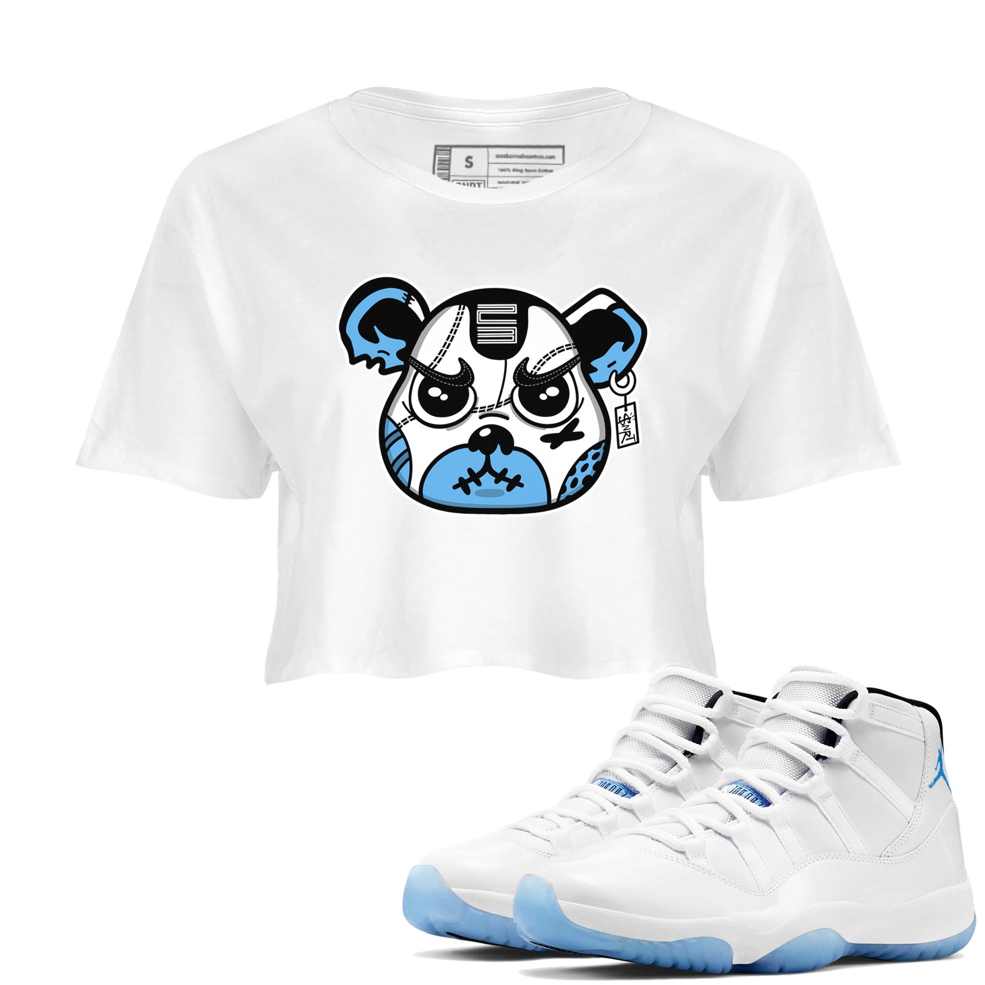 11s Legend Blue shirts to match jordans Sneaker Bear Face best t shirts to wear with jordans AJ11 Retro Legend Blue match shoes to clothes SNRT Sneaker Tees unisex cotton White 1 crop tee