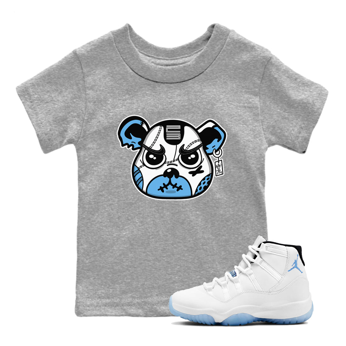 11s Legend Blue shirts to match jordans Sneaker Bear Face best t shirts to wear with jordans AJ11 Retro Legend Blue match shoes to clothes SNRT Sneaker Tees Youth Baby Heather Grey 1 tee