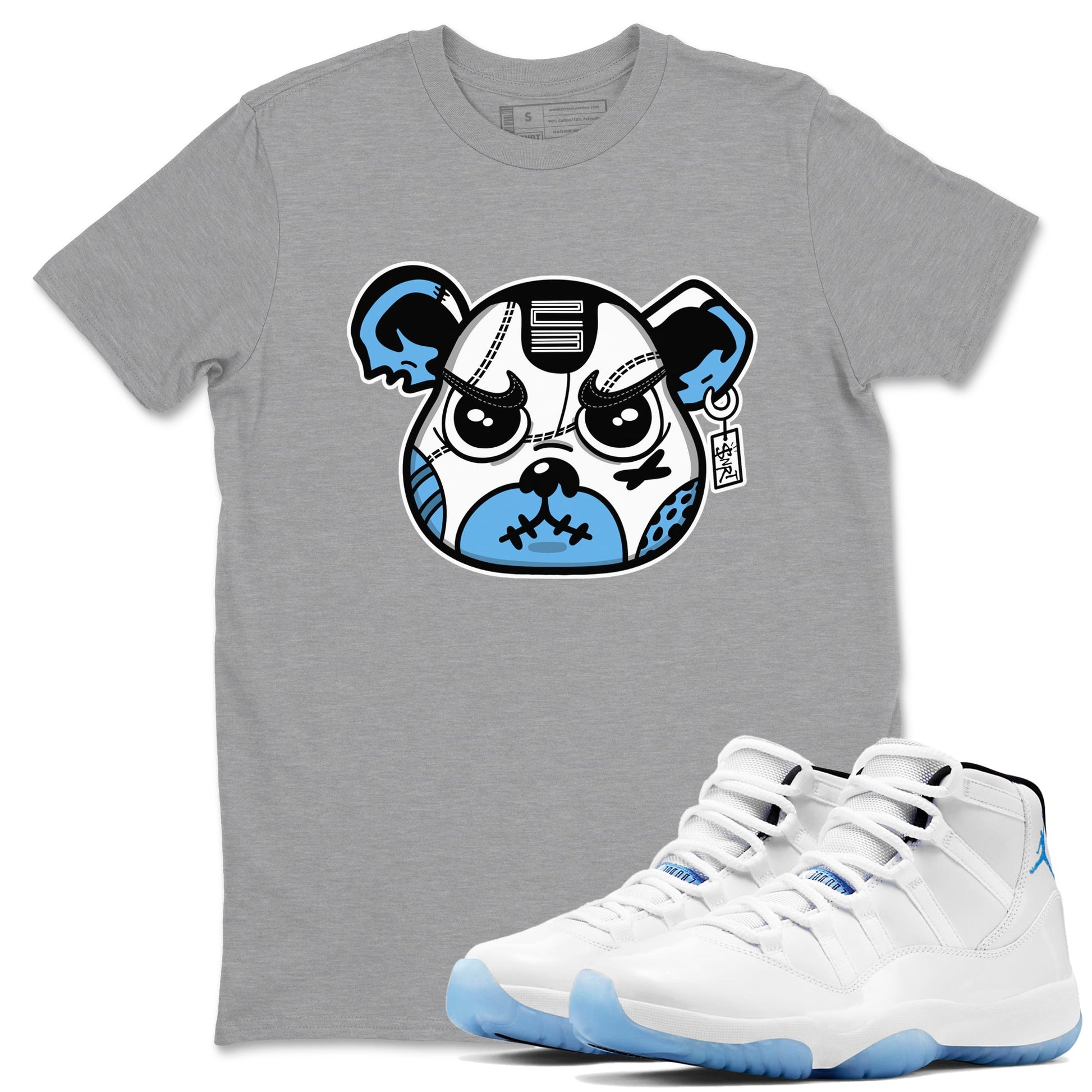 11s Legend Blue shirts to match jordans Sneaker Bear Face best t shirts to wear with jordans AJ11 Retro Legend Blue match shoes to clothes SNRT Sneaker Tees unisex cotton Heather Grey 1 shirts