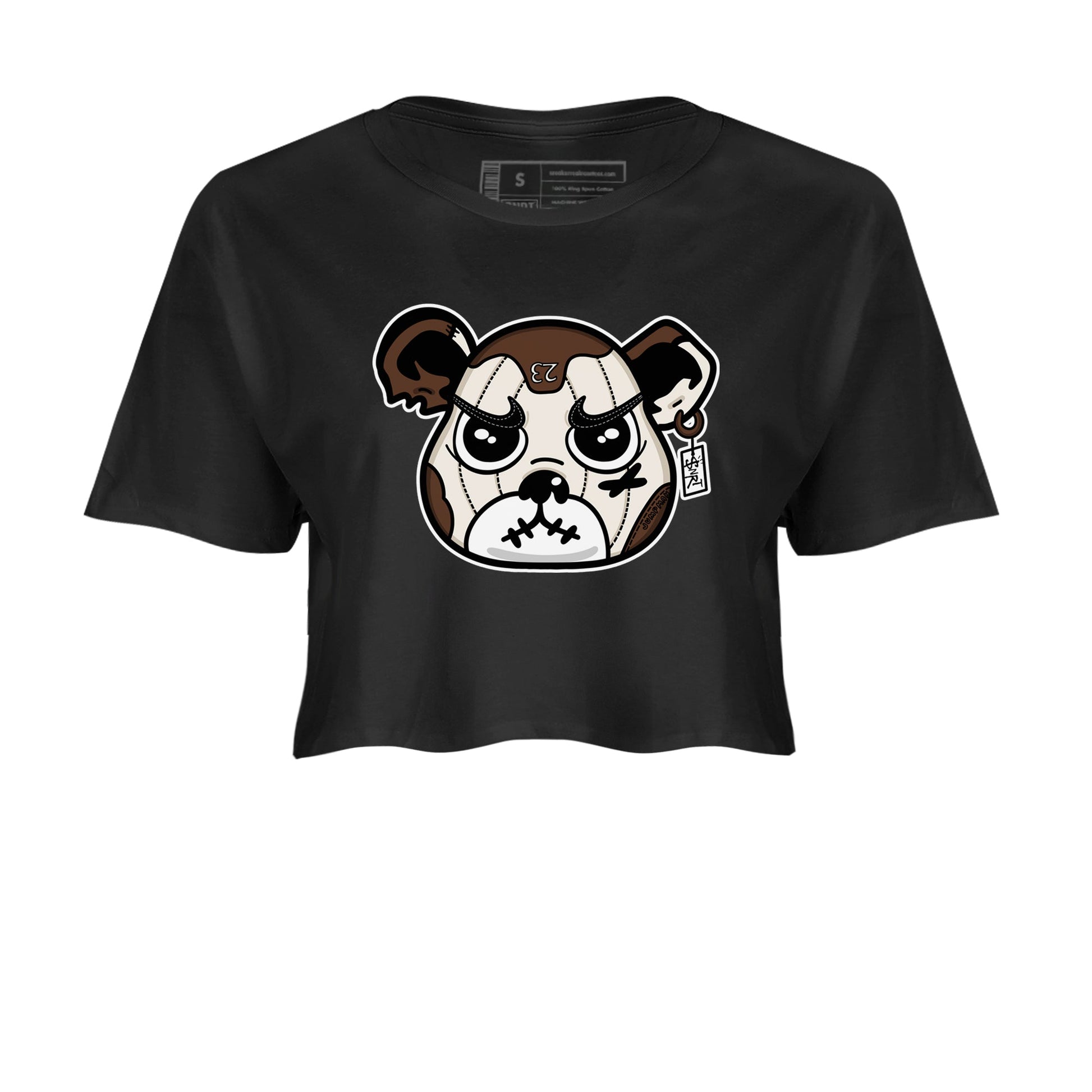 AJ12 Baroque Brown shirts to match jordans Sneaker Bear Face best t shirts to wear with jordans SoleFly x Jordan 12 Baroque Brown match shoes to clothes SNRT Sneaker Tees unisex cotton Black 2 crop tee