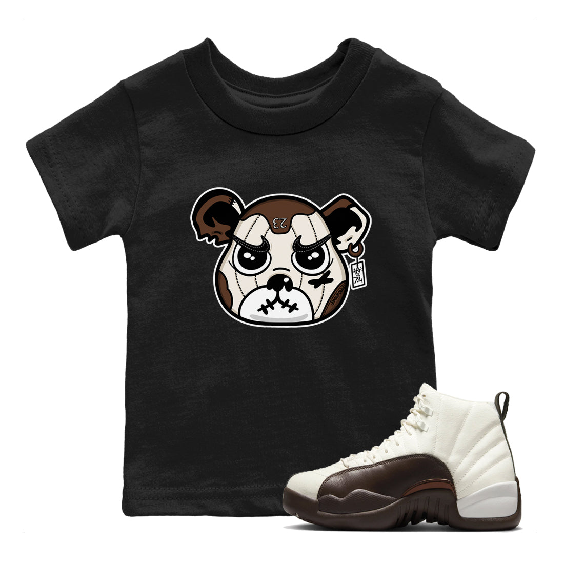 AJ12 Baroque Brown shirts to match jordans Sneaker Bear Face best t shirts to wear with jordans SoleFly x Jordan 12 Baroque Brown match shoes to clothes SNRT Sneaker Tees Youth Baby Black 1 tee