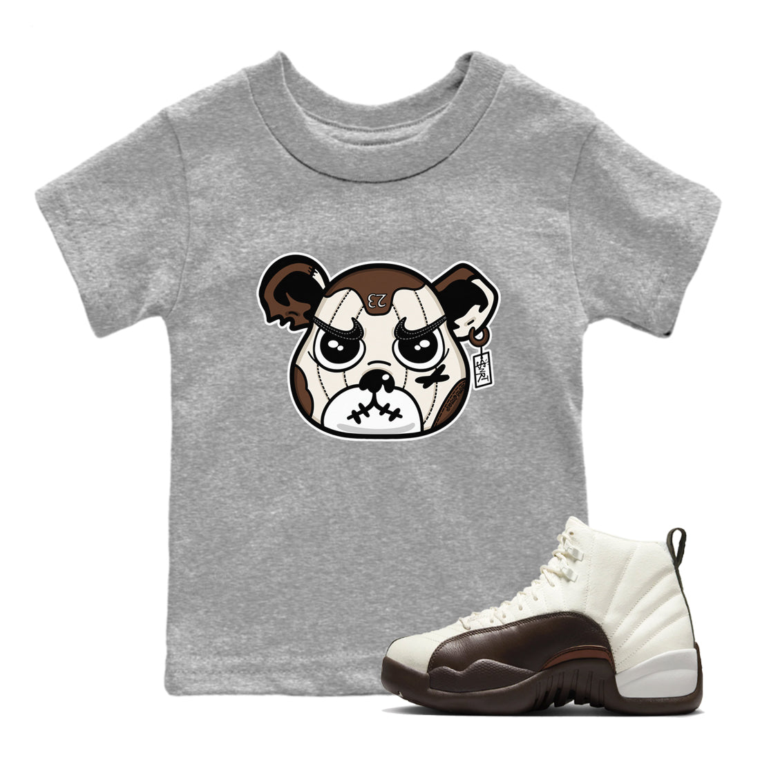 AJ12 Baroque Brown shirts to match jordans Sneaker Bear Face best t shirts to wear with jordans SoleFly x Jordan 12 Baroque Brown match shoes to clothes SNRT Sneaker Tees Youth Baby Heather Grey 1 tee